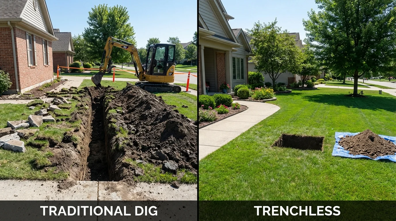 Trenchless sewer repair with minimal yard damage versus traditional excavation in Wallace, NC